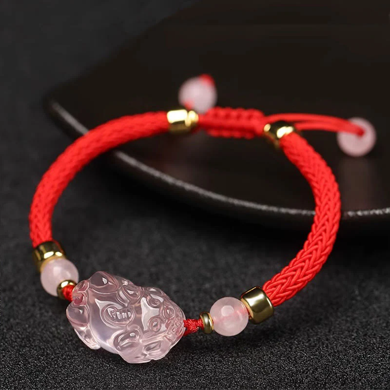 Braccialetto intrecciato con corda di cristallo rosa Buddha Stones PiXiu - Image 7
