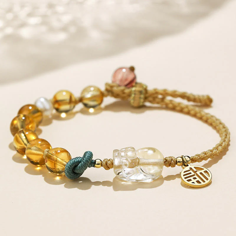 Braccialetto intrecciato con corda di prosperità del carattere PiXiu Fu di Buddha Stones Citrine - Image 2