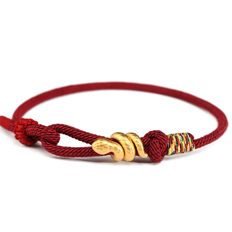 Braccialetto intrecciato con corda di protezione dalla fortuna fatto a mano con design dell'anno del serpente , Buddha Stones , oro 999 - Image 14