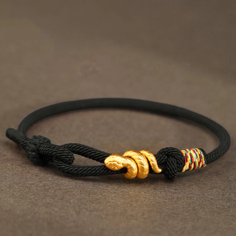 Braccialetto intrecciato con corda di protezione dalla fortuna fatto a mano con design dell'anno del serpente , Buddha Stones , oro 999 - Image 19