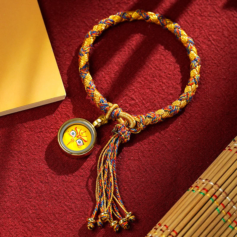 Braccialetto intrecciato con corda e fortuna in scaglie di drago, fatto a mano in tibetano con cinque divinità della ricchezza , Buddha Stones