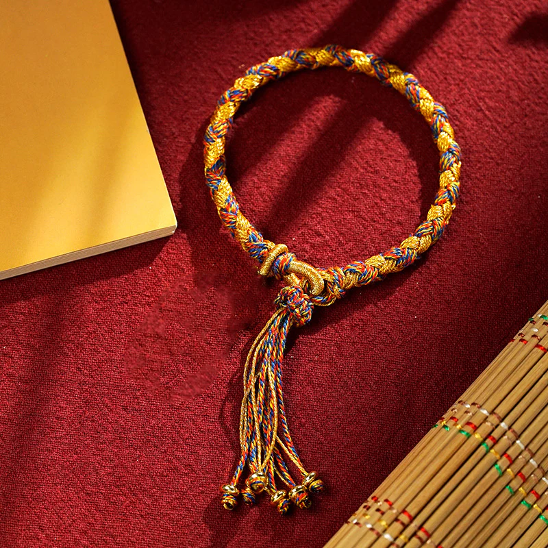 Braccialetto intrecciato con corda e fortuna in scaglie di drago, fatto a mano in tibetano con cinque divinità della ricchezza , Buddha Stones - Image 16
