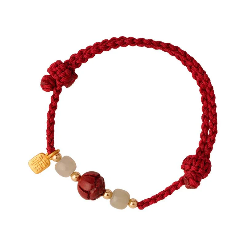 Braccialetto intrecciato con corda rossa calma, giada, cinabro e loto Buddha Stones - Image 7
