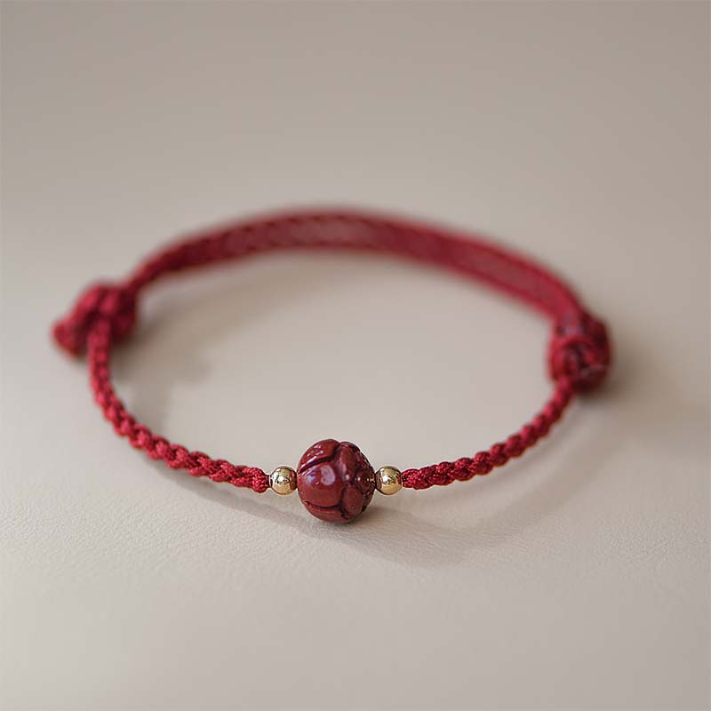 Braccialetto intrecciato con corda rossa calma, giada, cinabro e loto Buddha Stones - Image 8