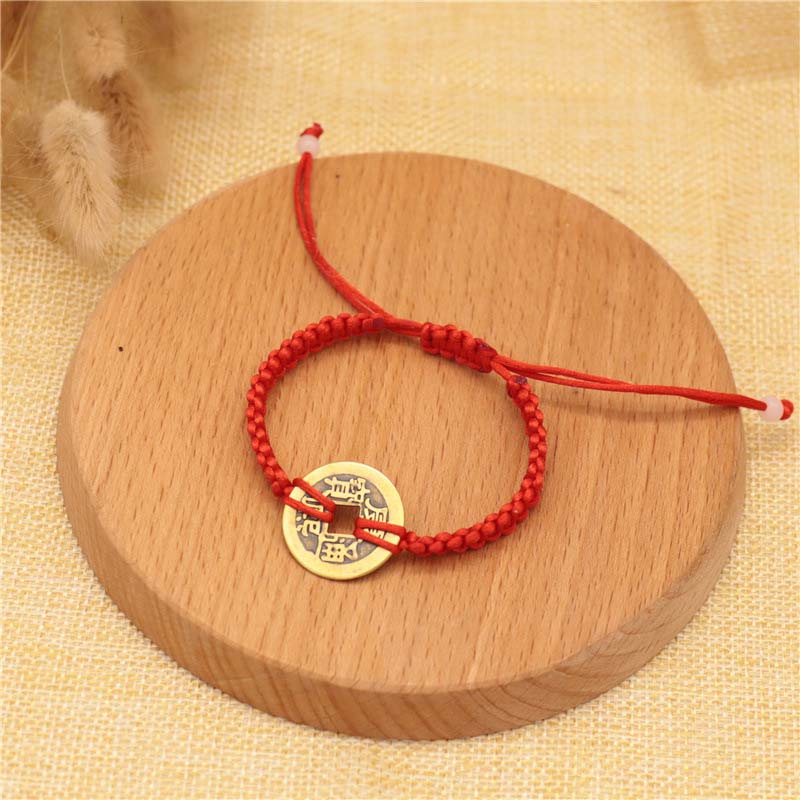 Braccialetto intrecciato con corda rossa, moneta di rame e Buddha Stones - Image 4