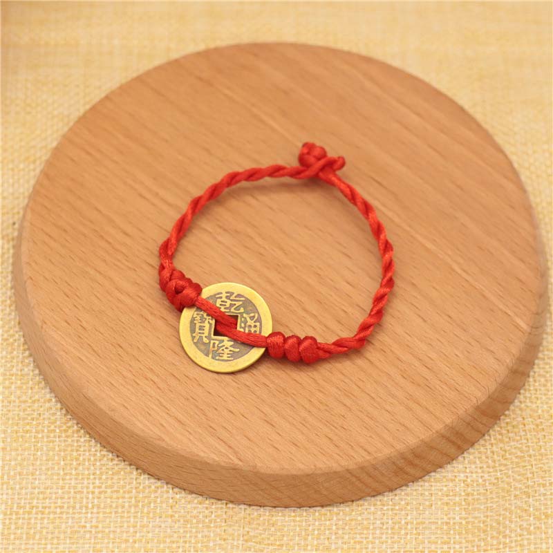 Braccialetto intrecciato con corda rossa, moneta di rame e Buddha Stones - Image 7