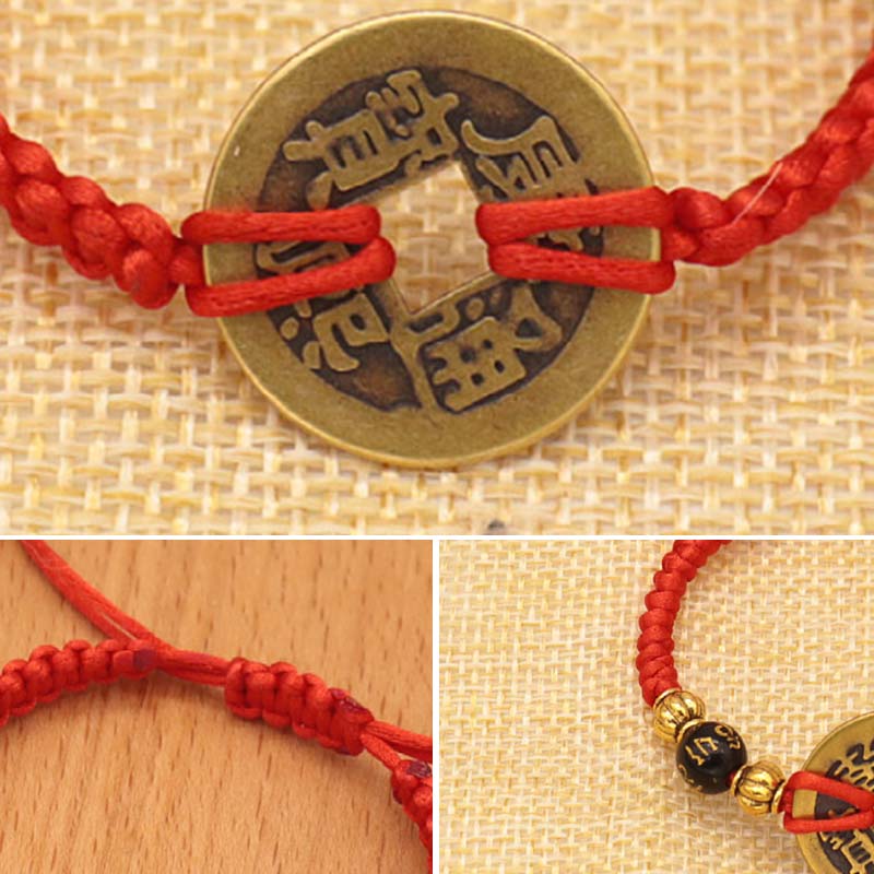 Braccialetto intrecciato con corda rossa, moneta di rame e Buddha Stones - Image 9