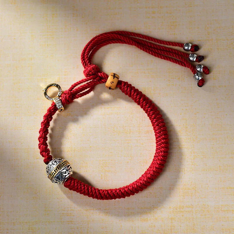 Braccialetto intrecciato con nodo di diamante in corda rossa tibetana Buddha Stones - Image 3