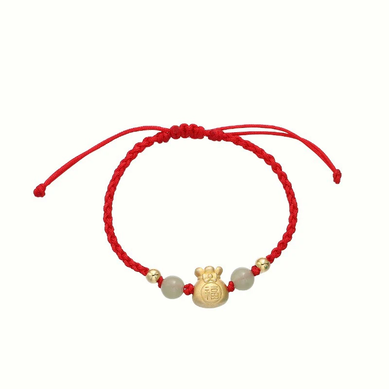 Braccialetto intrecciato con perline di giada, carattere Fu, borsa porta soldi fortunata Buddha Stones - Image 4