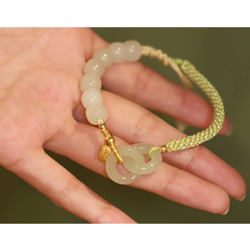 Braccialetto intrecciato con perline di giada naturale Hetian Buddha Stones con fibbia a doppia pace Fu Character Abbondanza - Image 18