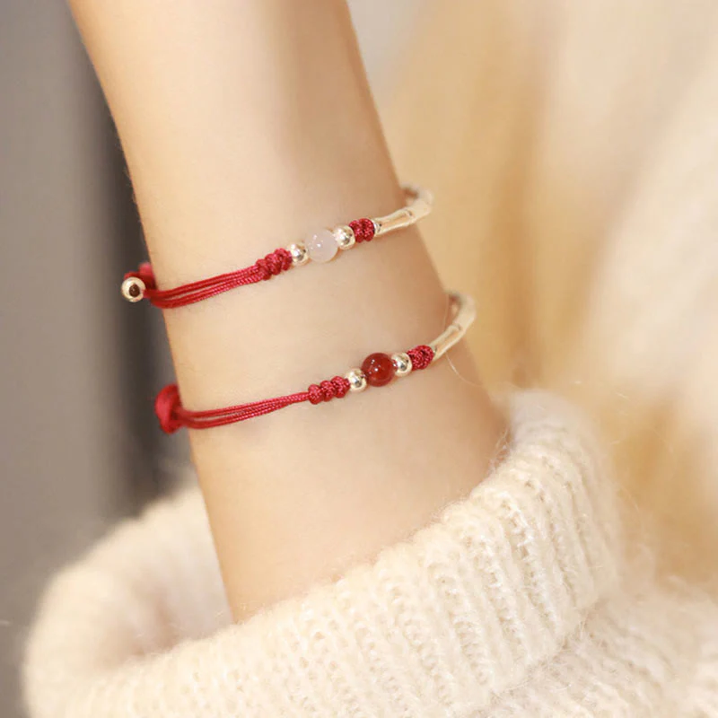 Braccialetto intrecciato con perline di protezione in argento sterling 925 Buddha Stones, agata bianca e agata rossa - Image 2
