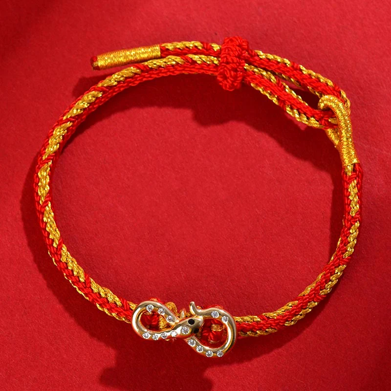 Braccialetto intrecciato con striscia di Mobius in corda rossa Buddha Stones, anno del serpente, fortuna - Image 2