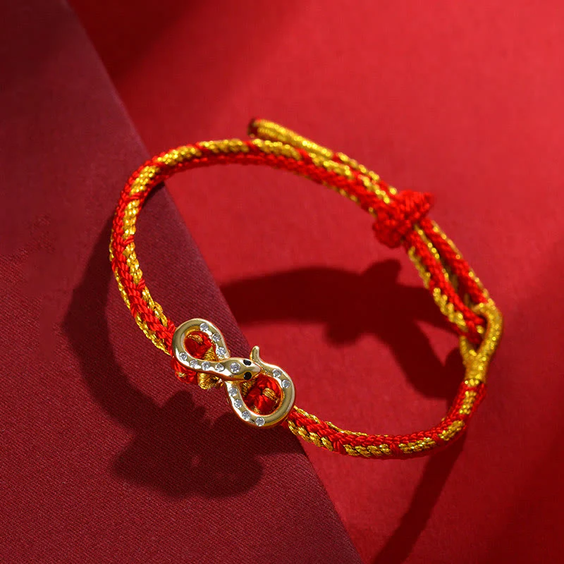 Braccialetto intrecciato con striscia di Mobius in corda rossa Buddha Stones, anno del serpente, fortuna - Image 4