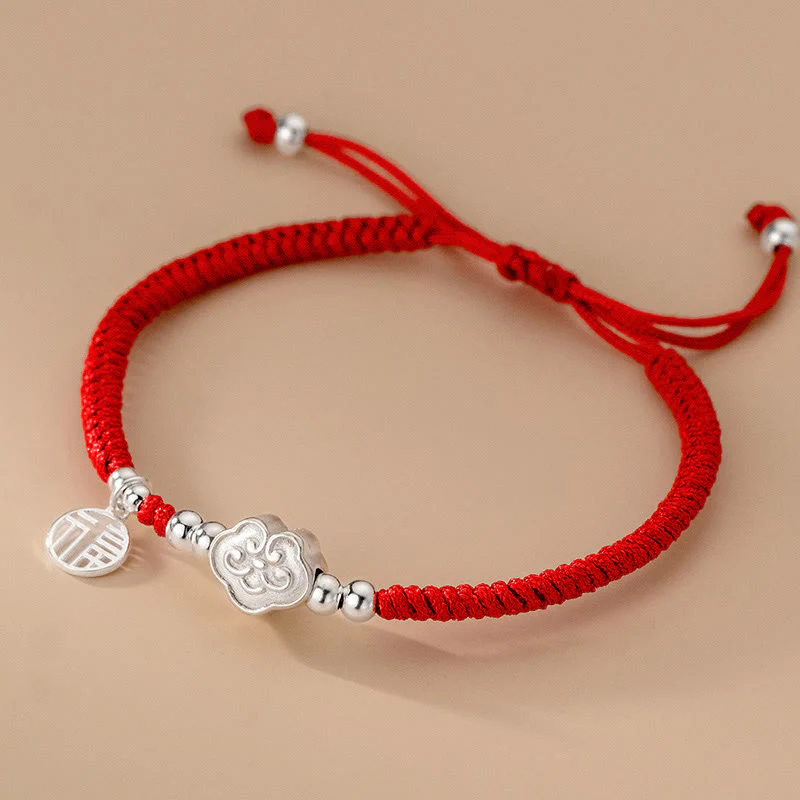 Braccialetto intrecciato in corda con nuvole di buon auspicio e benedizione in argento sterling 925 fatto a mano con Buddha Stones