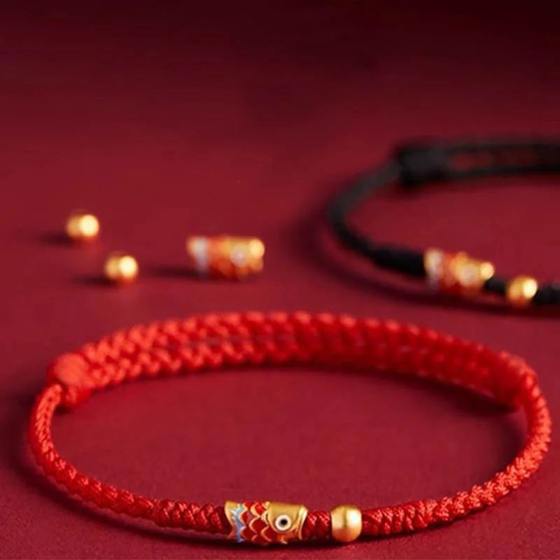 Braccialetto intrecciato in corda con pesce koi fatto a mano in argento sterling 925 con pietre Buddha Stones e pesce koi - Image 5