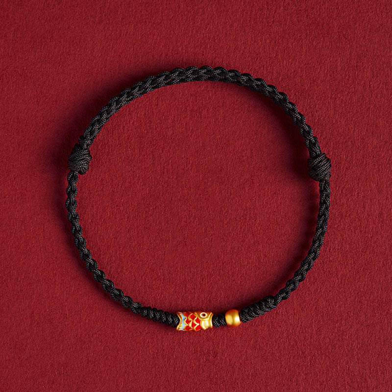 Braccialetto intrecciato in corda con pesce koi fatto a mano in argento sterling 925 con pietre Buddha Stones e pesce koi - Image 7