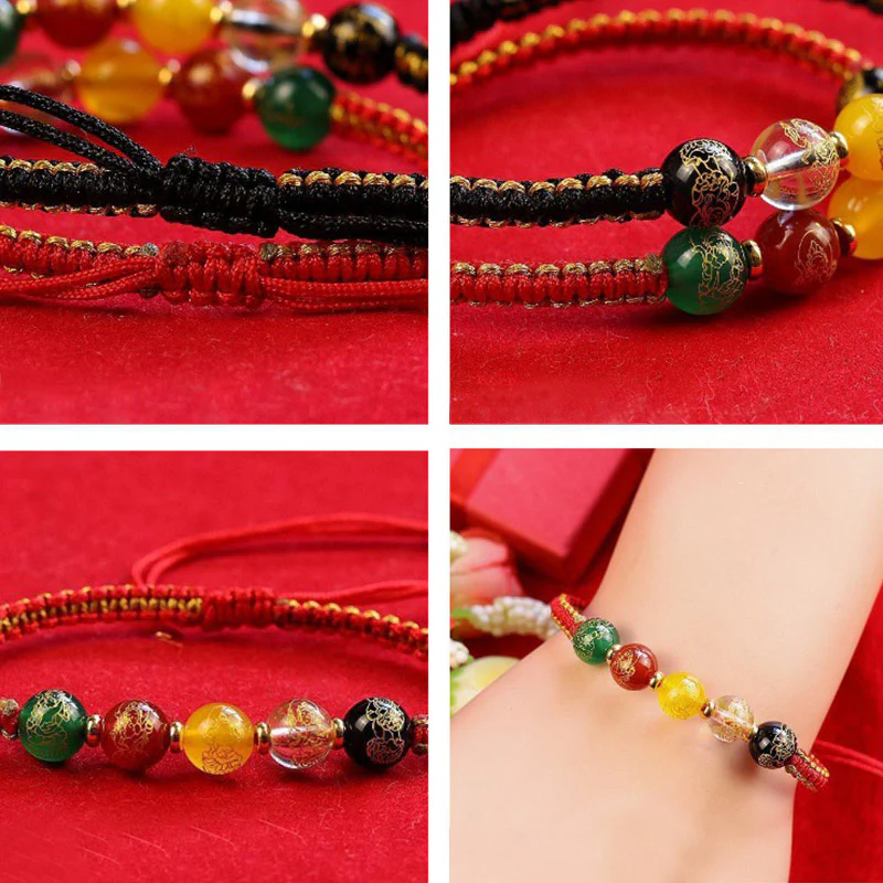 Braccialetto intrecciato in corda di protezione fatto a mano in agata con Buddha Stones, cinque direzioni, divinità della ricchezza - Image 8