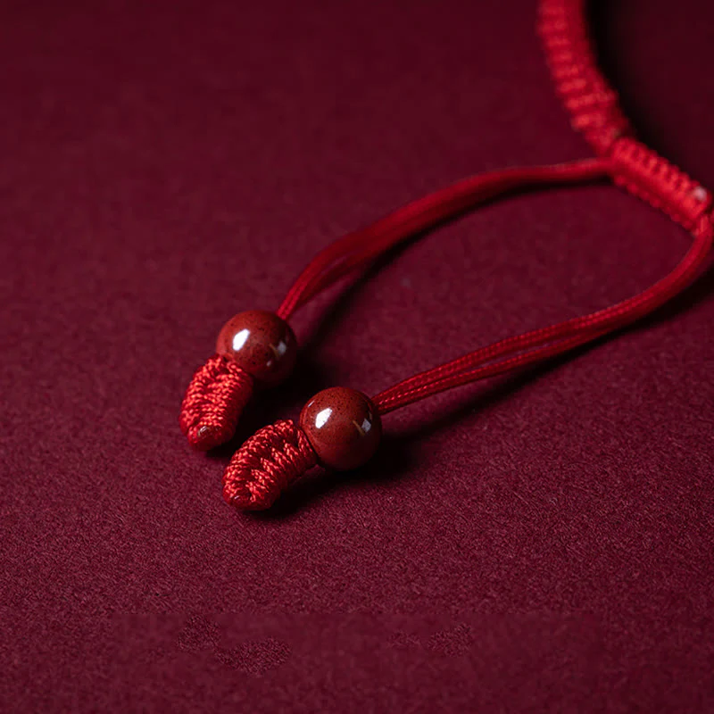 Braccialetto intrecciato in corda rossa con carattere Fu PiXiu, fatto a mano, in cinabro con manico Ruyi Buddha Stones - Image 13