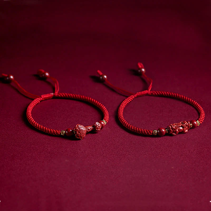 Braccialetto intrecciato in corda rossa con carattere Fu PiXiu, fatto a mano, in cinabro con manico Ruyi Buddha Stones - Image 21