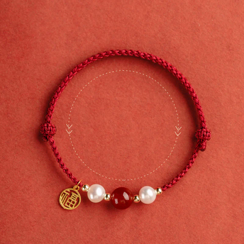 Braccialetto intrecciato in corda rossa con perle di agata e carattere Fu in argento sterling 925 con pietre Buddha Stones - Image 17