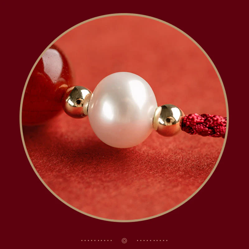 Braccialetto intrecciato in corda rossa con perle di agata e carattere Fu in argento sterling 925 con pietre Buddha Stones - Image 5