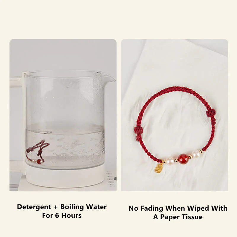 Braccialetto intrecciato in corda rossa con perle di agata e carattere Fu in argento sterling 925 con pietre Buddha Stones - Image 9