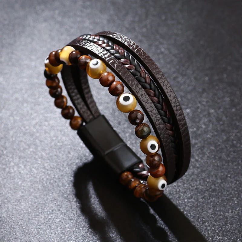 Braccialetto intrecciato multistrato con perline e protezione dell'occhio di tigre Buddha Stones e occhio maligno - Image 6