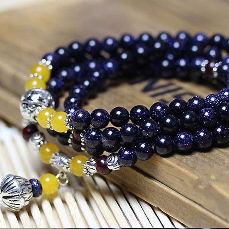 Braccialetto Mala con ciondolo di ricchezza in arenaria blu Buddha Stones - Image 5
