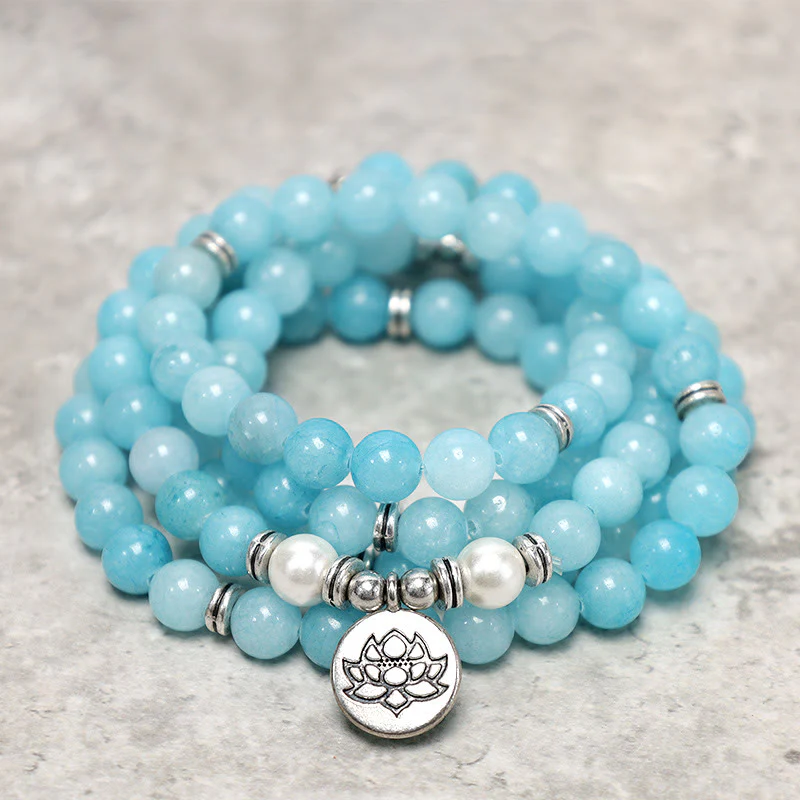 Braccialetto Mala di loto con pietra di amazzonite naturale Buddha Stones - Image 2