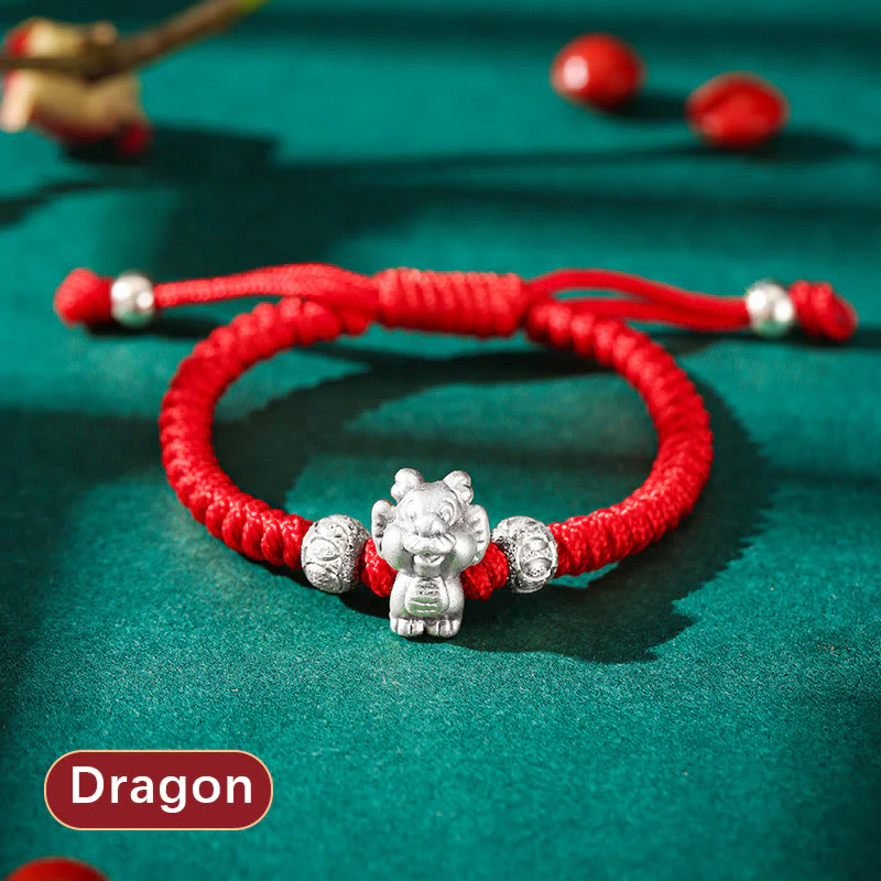 Braccialetto per bambini fatto a mano in corda rossa con Buddha Stones, in argento sterling 999, con zodiaco cinese