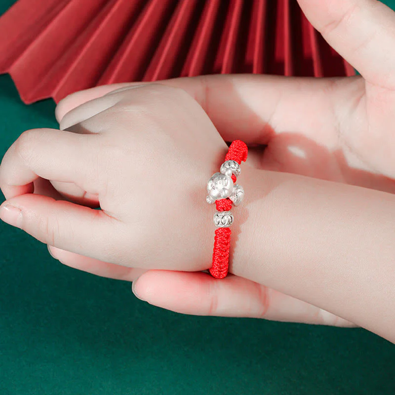 Braccialetto per bambini fatto a mano in corda rossa con Buddha Stones, in argento sterling 999, con zodiaco cinese - Image 10