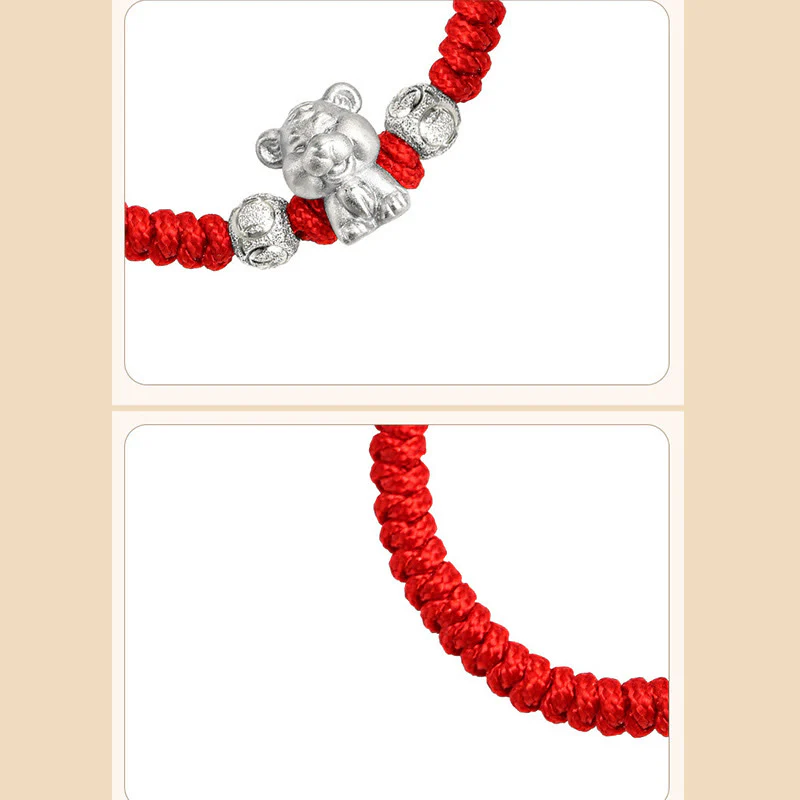 Braccialetto per bambini fatto a mano in corda rossa con Buddha Stones, in argento sterling 999, con zodiaco cinese - Image 11
