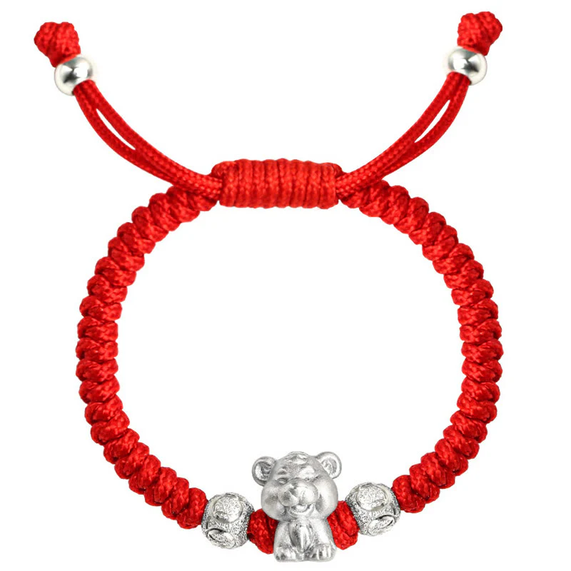 Braccialetto per bambini fatto a mano in corda rossa con Buddha Stones, in argento sterling 999, con zodiaco cinese - Image 14