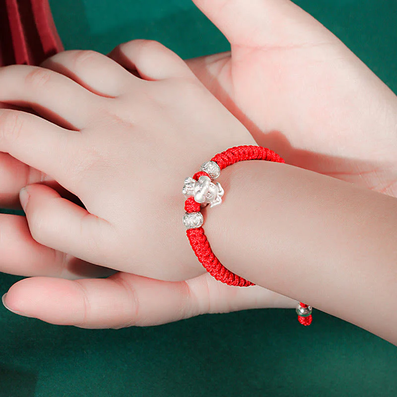 Braccialetto per bambini fatto a mano in corda rossa con Buddha Stones, in argento sterling 999, con zodiaco cinese - Image 16