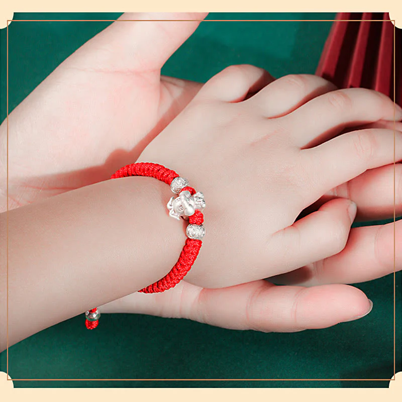 Braccialetto per bambini fatto a mano in corda rossa con Buddha Stones, in argento sterling 999, con zodiaco cinese - Image 18