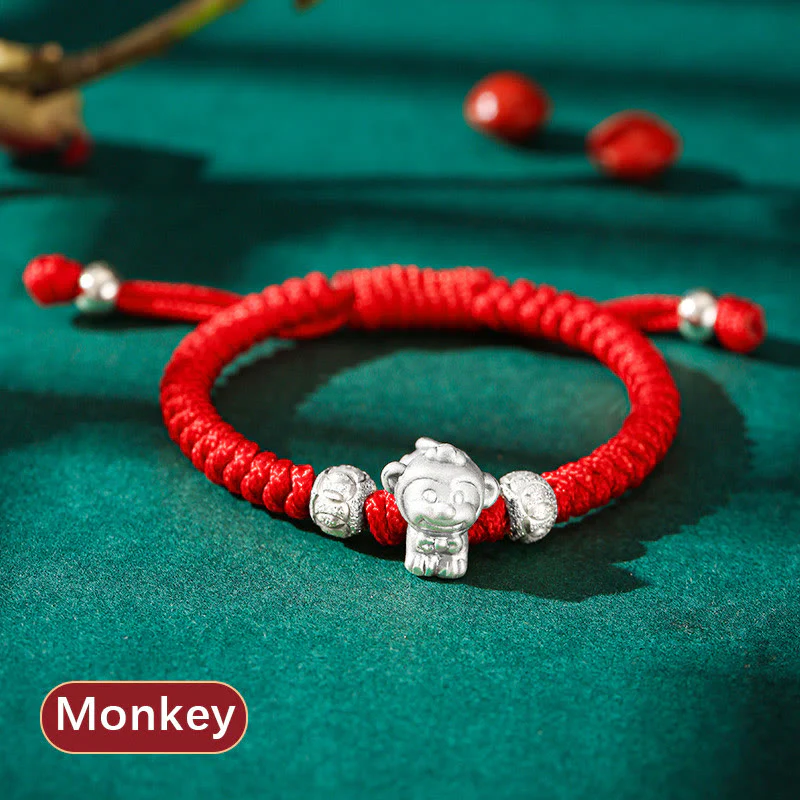 Braccialetto per bambini fatto a mano in corda rossa con Buddha Stones, in argento sterling 999, con zodiaco cinese - Image 22