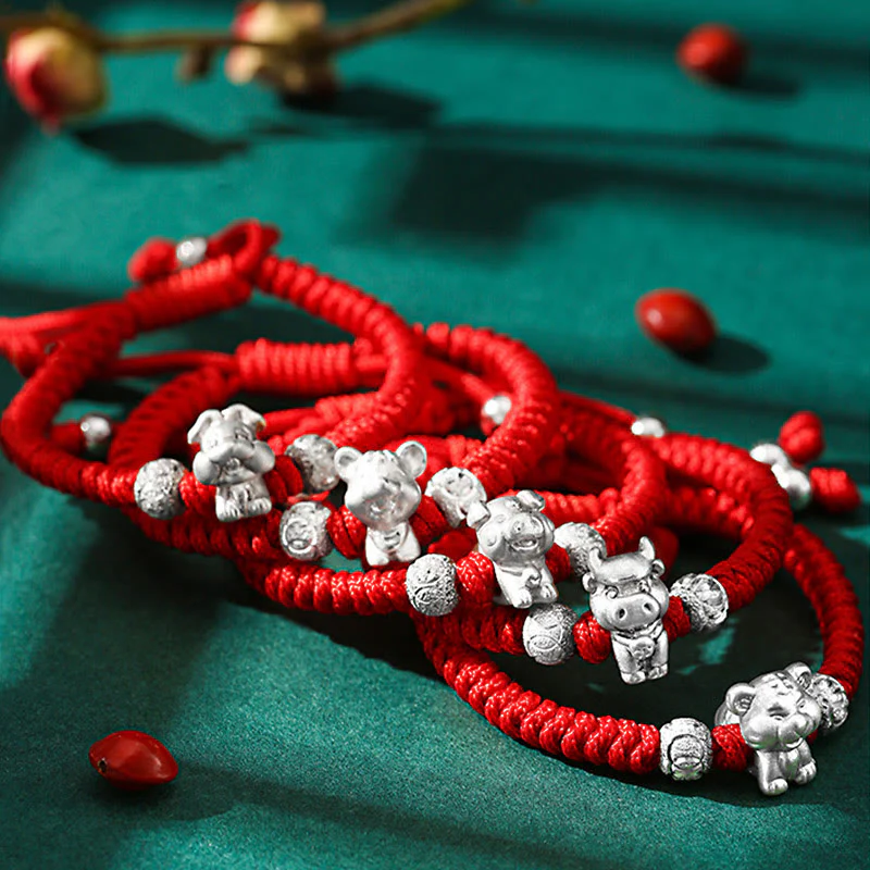 Braccialetto per bambini fatto a mano in corda rossa con Buddha Stones, in argento sterling 999, con zodiaco cinese - Image 27