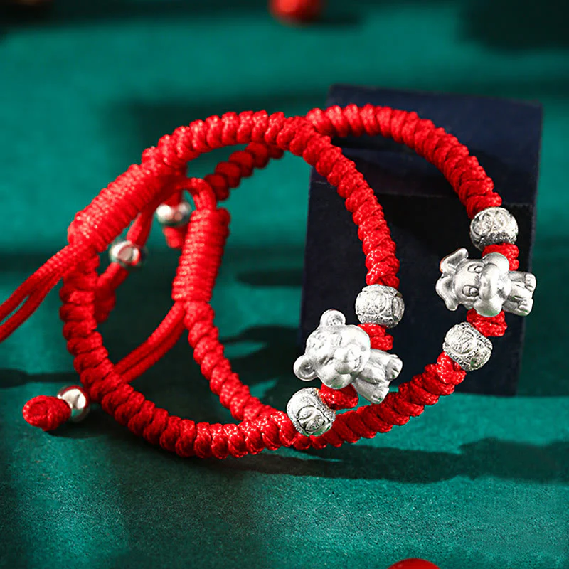 Braccialetto per bambini fatto a mano in corda rossa con Buddha Stones, in argento sterling 999, con zodiaco cinese - Image 3