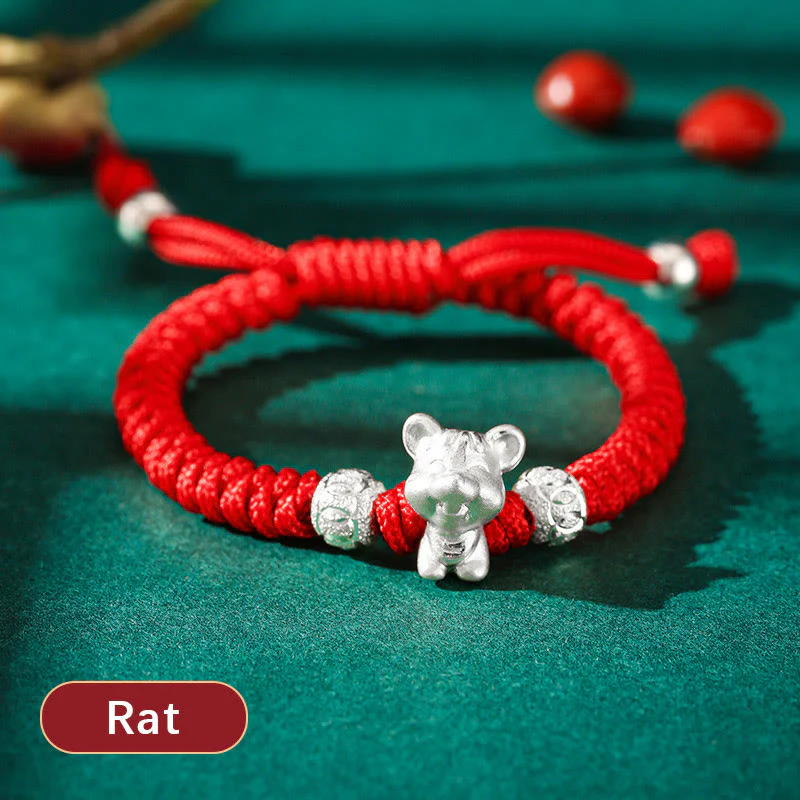Braccialetto per bambini fatto a mano in corda rossa con Buddha Stones, in argento sterling 999, con zodiaco cinese - Image 4