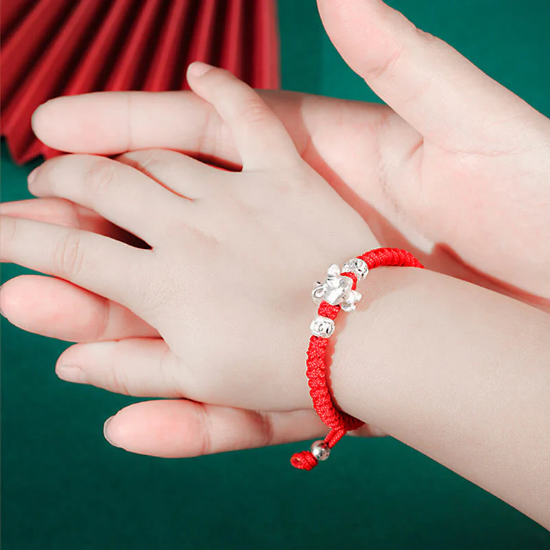 Braccialetto per bambini fatto a mano in corda rossa con Buddha Stones, in argento sterling 999, con zodiaco cinese - Image 5