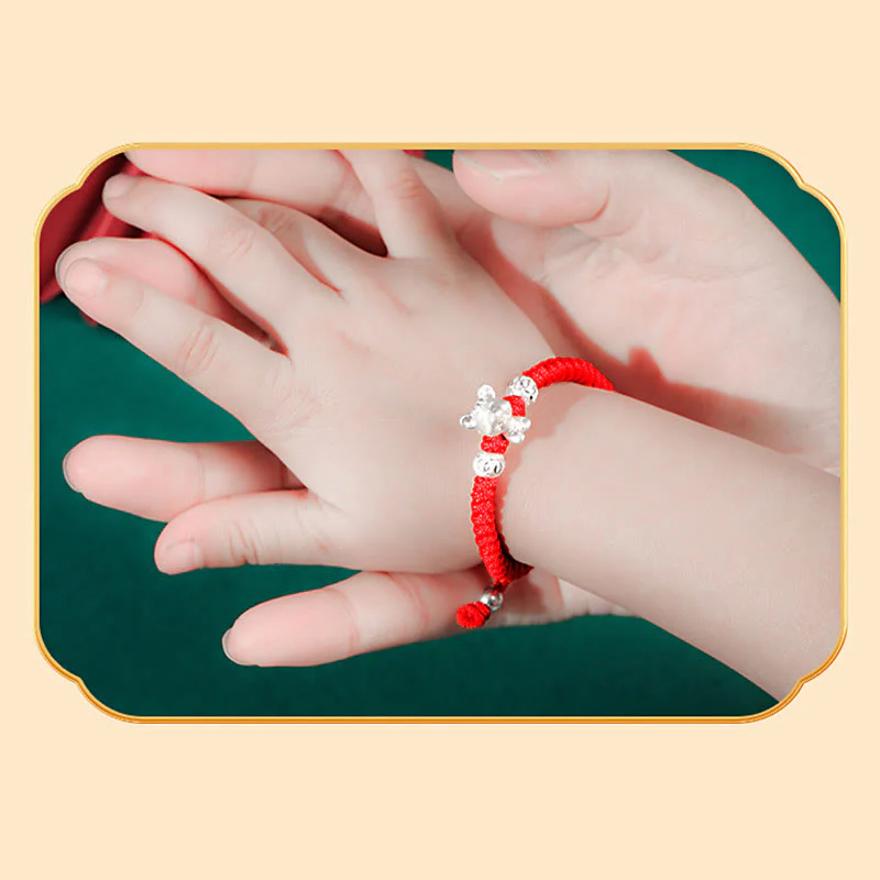 Braccialetto per bambini fatto a mano in corda rossa con Buddha Stones, in argento sterling 999, con zodiaco cinese - Image 6