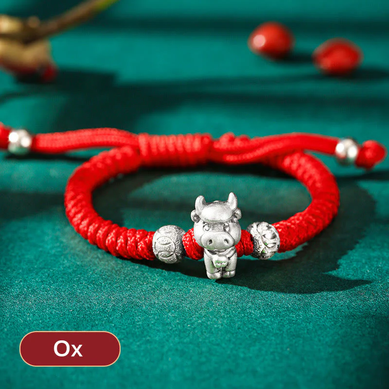 Braccialetto per bambini fatto a mano in corda rossa con Buddha Stones, in argento sterling 999, con zodiaco cinese - Image 7