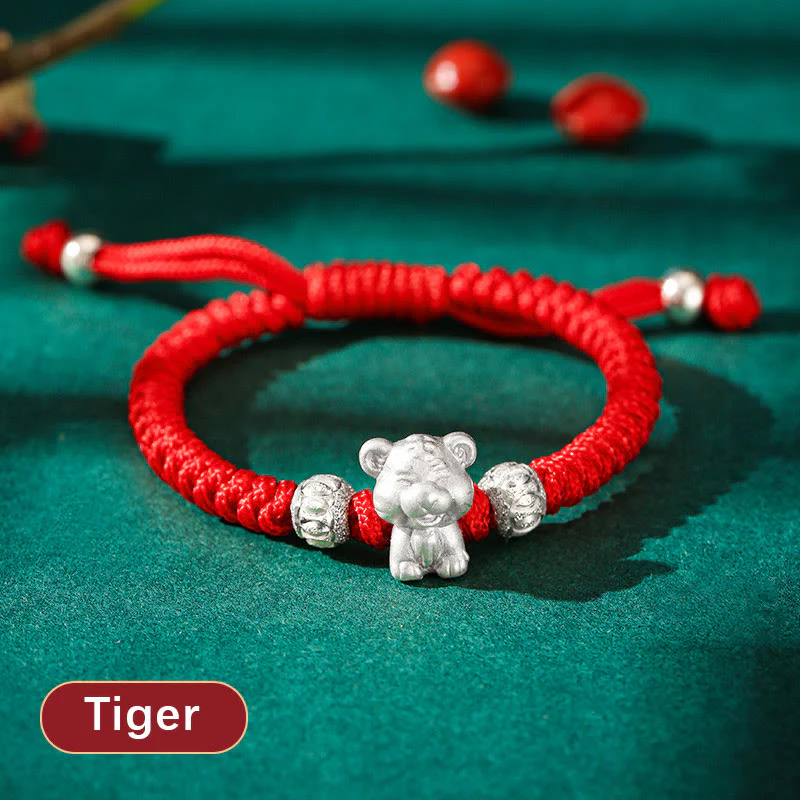 Braccialetto per bambini fatto a mano in corda rossa con Buddha Stones, in argento sterling 999, con zodiaco cinese - Image 8