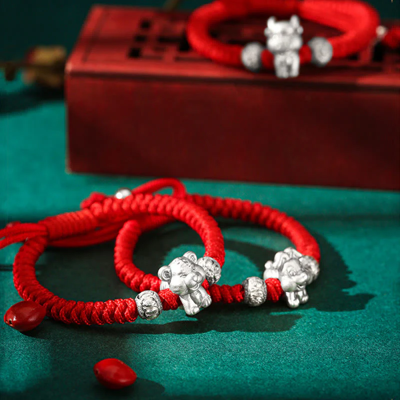 Braccialetto per bambini fatto a mano in corda rossa con Buddha Stones, in argento sterling 999, con zodiaco cinese - Image 9