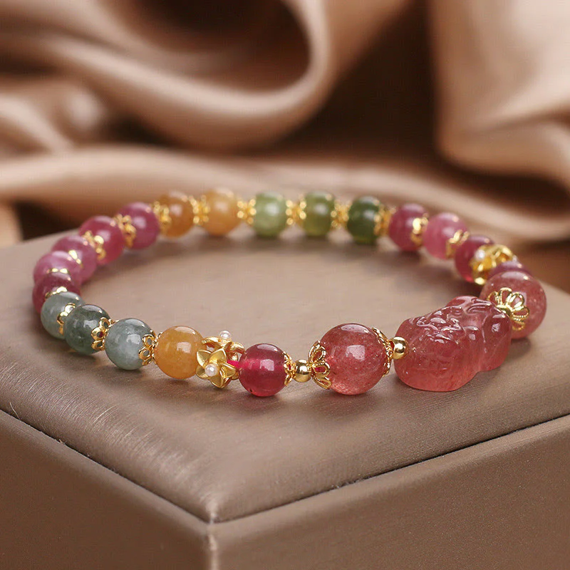 Braccialetto PIXIU Love in cristallo rosa, quarzo fragola, tormalina Buddha Stones - Image 10
