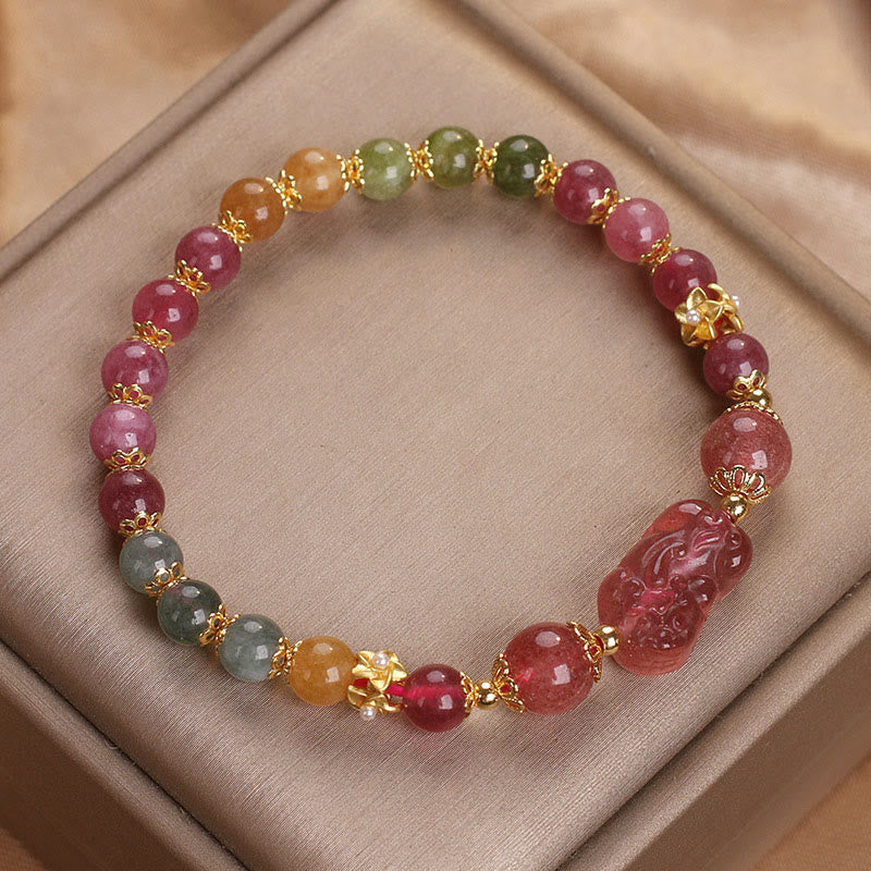 Braccialetto PIXIU Love in cristallo rosa, quarzo fragola, tormalina Buddha Stones - Image 11