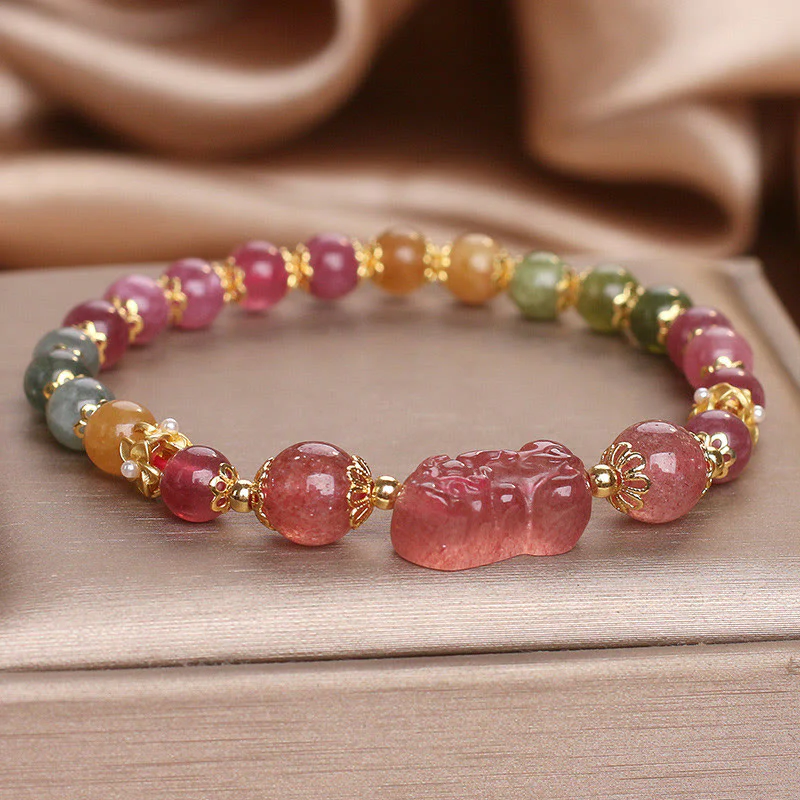 Braccialetto PIXIU Love in cristallo rosa, quarzo fragola, tormalina Buddha Stones - Image 12