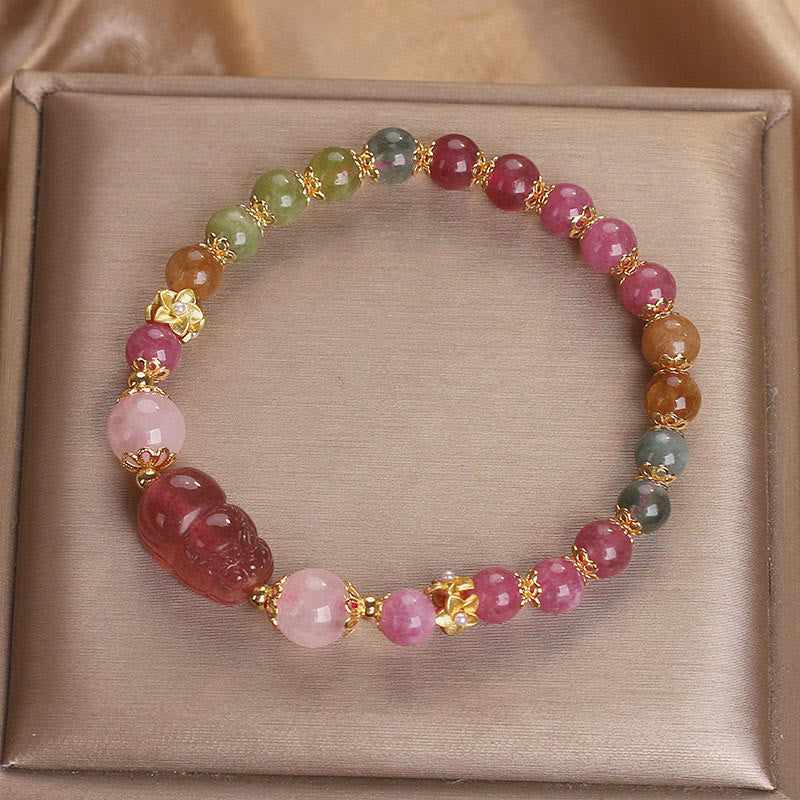 Braccialetto PIXIU Love in cristallo rosa, quarzo fragola, tormalina Buddha Stones - Image 13