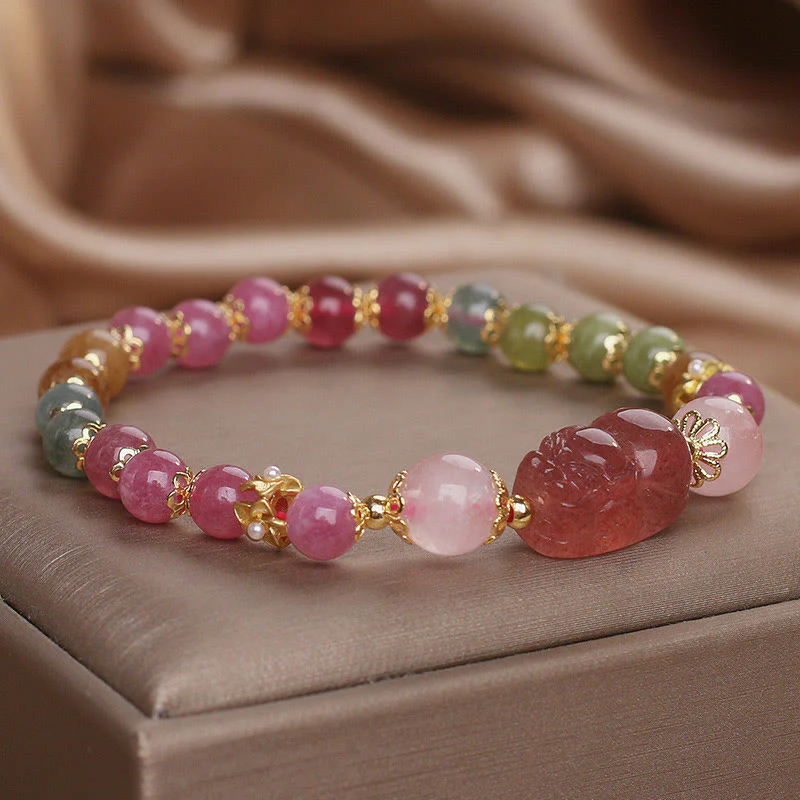 Braccialetto PIXIU Love in cristallo rosa, quarzo fragola, tormalina Buddha Stones - Image 14
