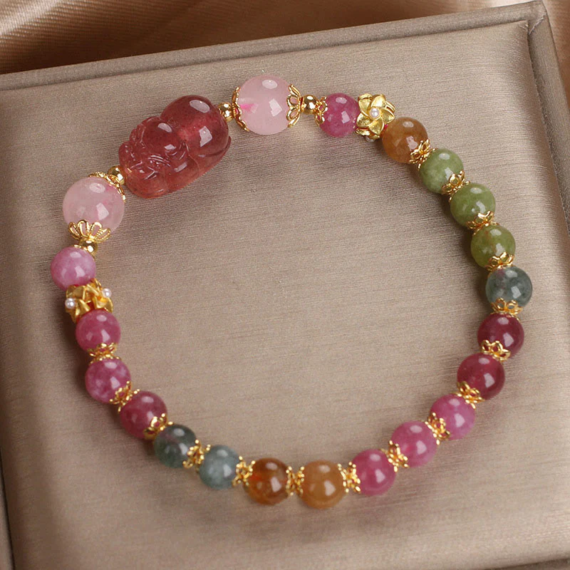 Braccialetto PIXIU Love in cristallo rosa, quarzo fragola, tormalina Buddha Stones - Image 15